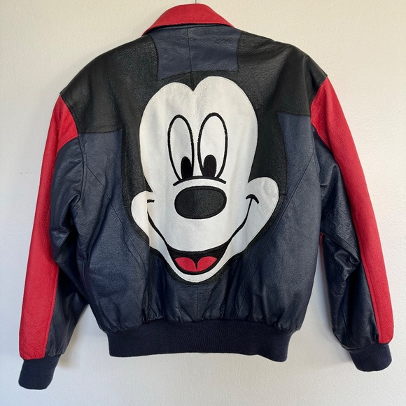 Vintage 90s Disney Mickey Mouse Leather Jacket Mens Small Mickey Unlimited AOP - Picture 1 of 15